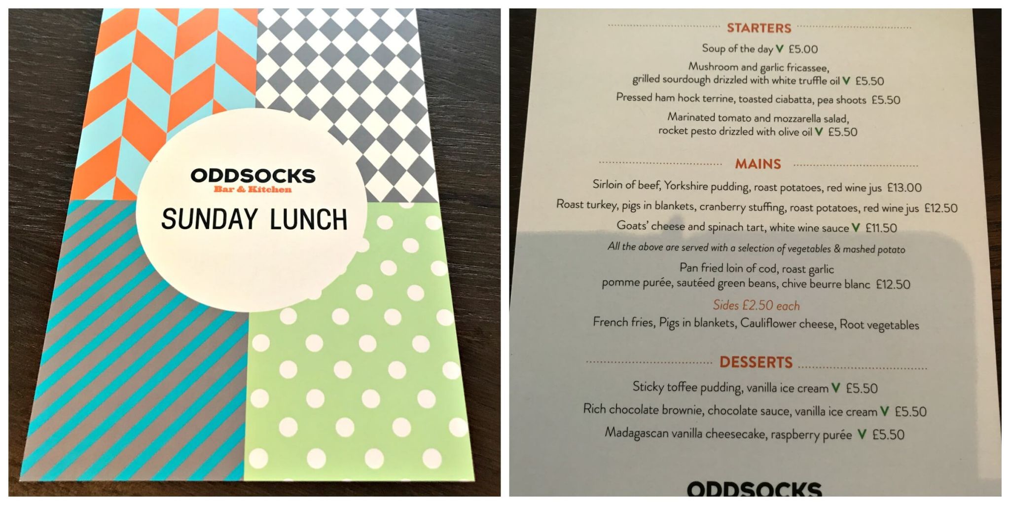Oddsocks Bar & Kitchen sunday lunch menu